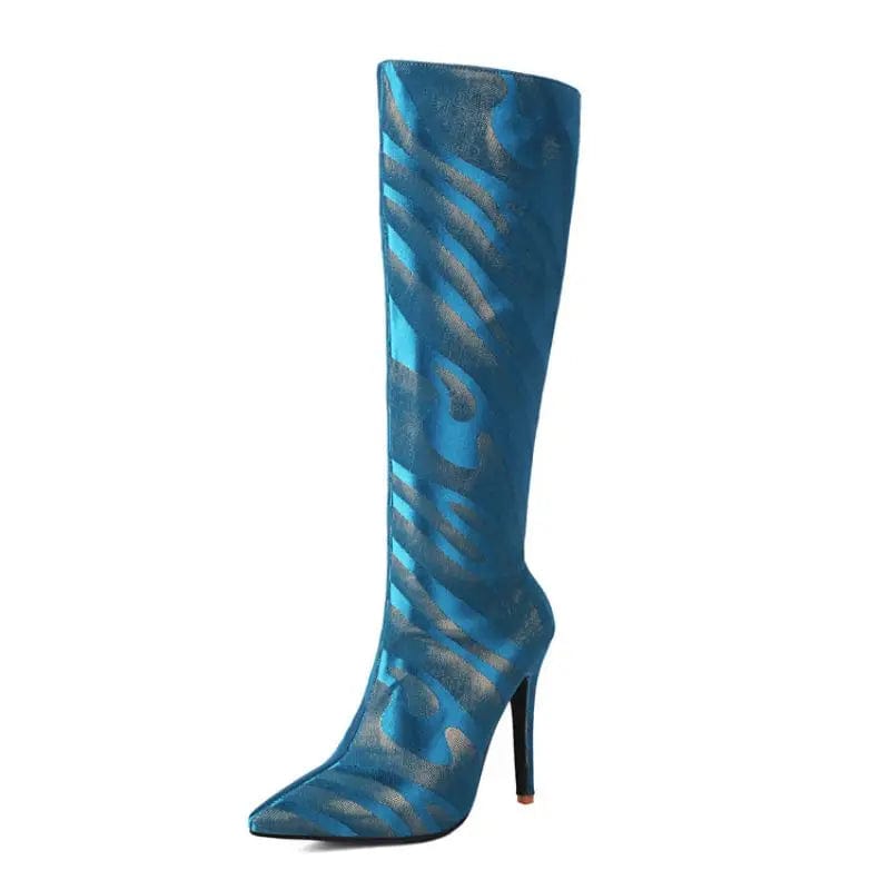 Women US4/EU34 / Blue New Material Botas Mujer Women Winter and Fall Shoes Knee High Heel Ladies Boots for Women Shoes