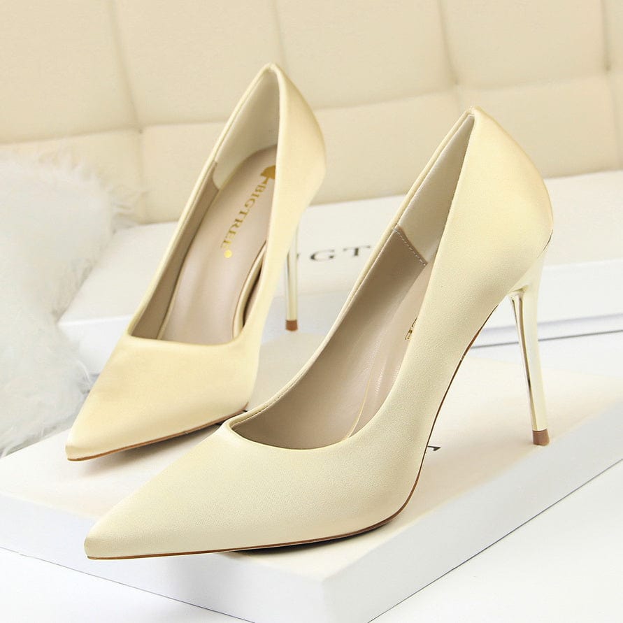 Women US7.5/EU39 / Champagne 2022 Muti Color Silk Material Elegant Pointed Toe Pleaser Sexy Ladies Shoes Stiletto High Heels with Big Size 43
