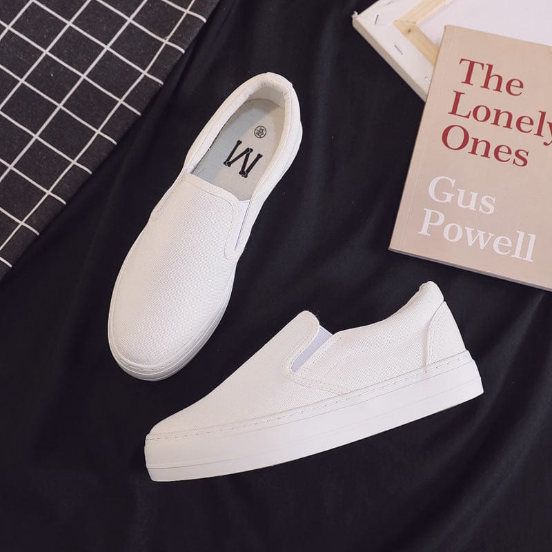 Women US7.5/EU39 / White Simple Design China Wholesale Candy Color Slip on Sneaker Trendy Canvas Shoes