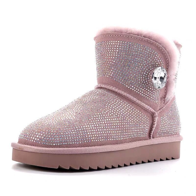 women warm soft Thick bottom Plush for ladies multi color winter shoes cow leather faux sheep fur with bow cute snow boots