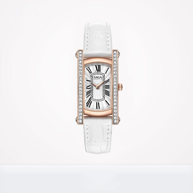 women / White and Rose Gold SAGA 71836 Custom Women Lady Girl Luxury Branded Square Face Watch Diamond