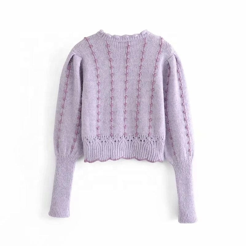 Women Winter Thread Knit Sweater Long Sleeve High Collar Vintage Purple Sweaters Woman Streetwear Slim Pullover