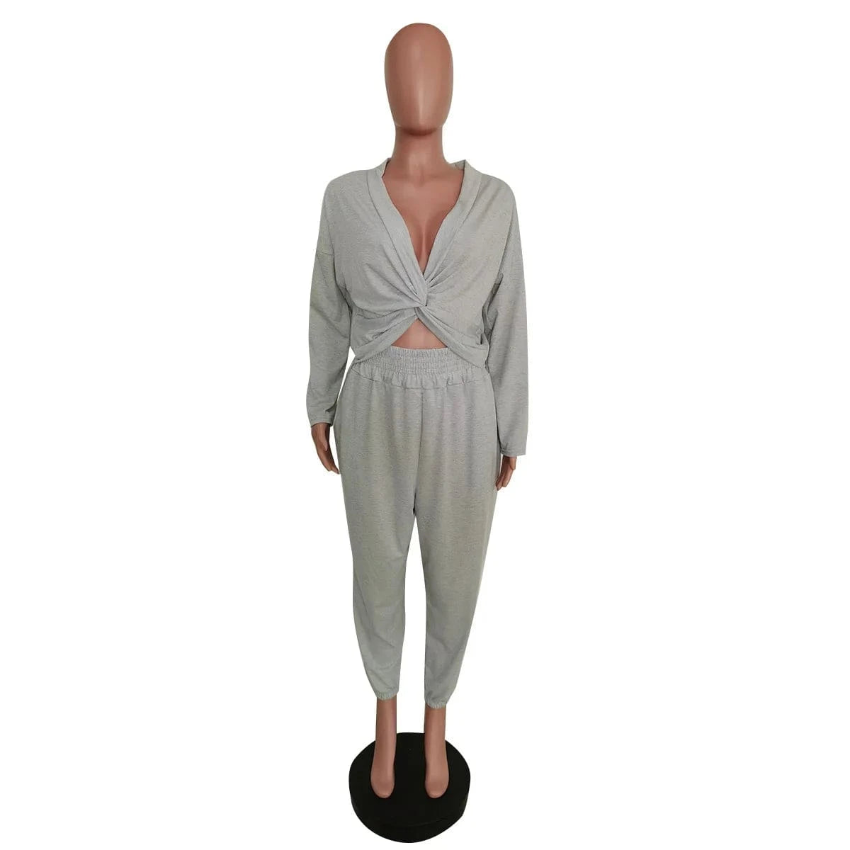 Women Winter Wear Wrap Crop Top Solid Two Piece Pants Set Fall 2pc Pants Set Plain Sweatshirt Suit Jogger Sweatsuit