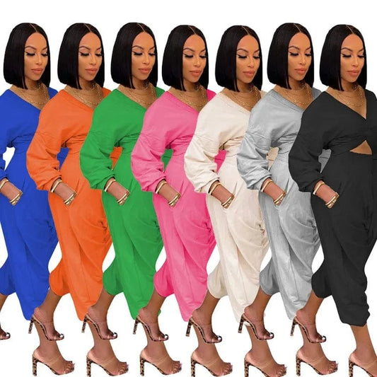 Women Winter Wear Wrap Crop Top Solid Two Piece Pants Set Fall 2pc Pants Set Plain Sweatshirt Suit Jogger Sweatsuit