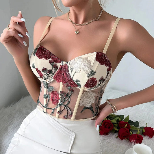 Womens Court Vintage Vest Tops Floral Lace Strap Corset Tanks Bodycon Fishbone Push Up Camisole