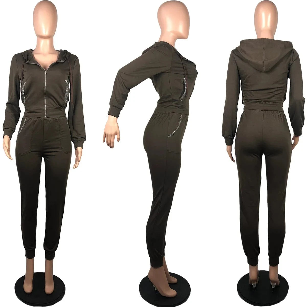 Womens Joggers 2 Piece Crop Top Hoodie Set Diamond Jogging Tracksuit Winter Sweat Suit Ladies Two Piece Pants Outfit