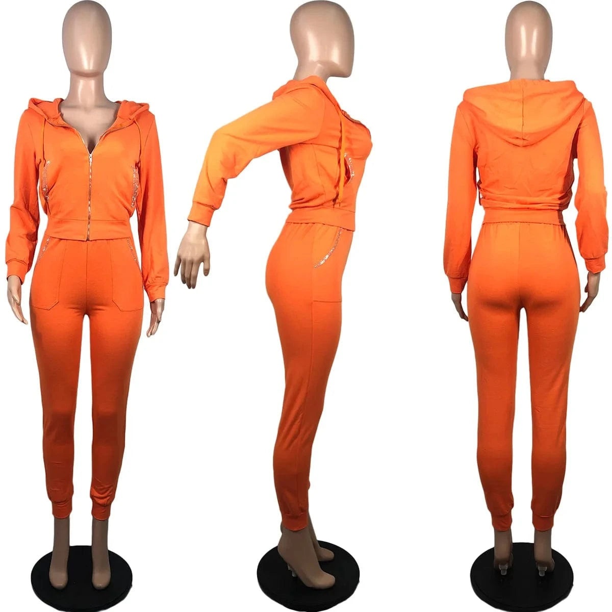 Womens Joggers 2 Piece Crop Top Hoodie Set Diamond Jogging Tracksuit Winter Sweat Suit Ladies Two Piece Pants Outfit