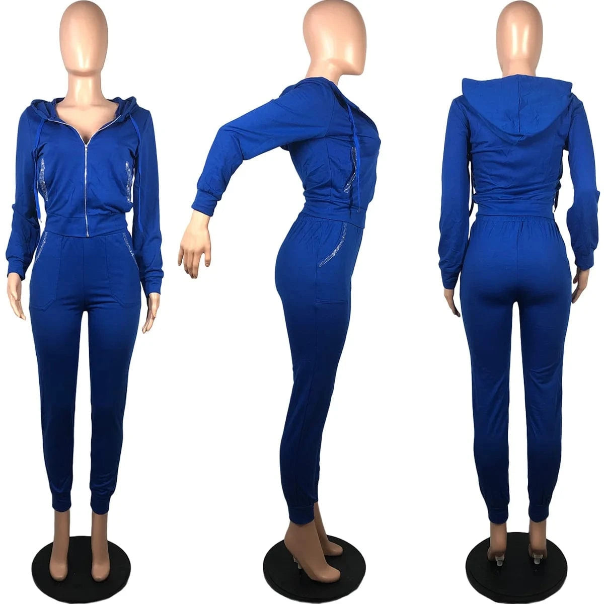 Womens Joggers 2 Piece Crop Top Hoodie Set Diamond Jogging Tracksuit Winter Sweat Suit Ladies Two Piece Pants Outfit