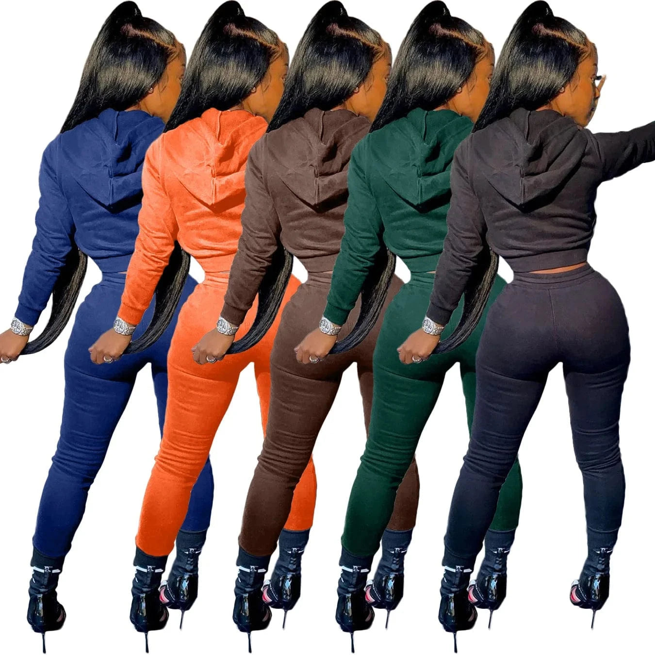 Womens Joggers 2 Piece Crop Top Hoodie Set Diamond Jogging Tracksuit Winter Sweat Suit Ladies Two Piece Pants Outfit