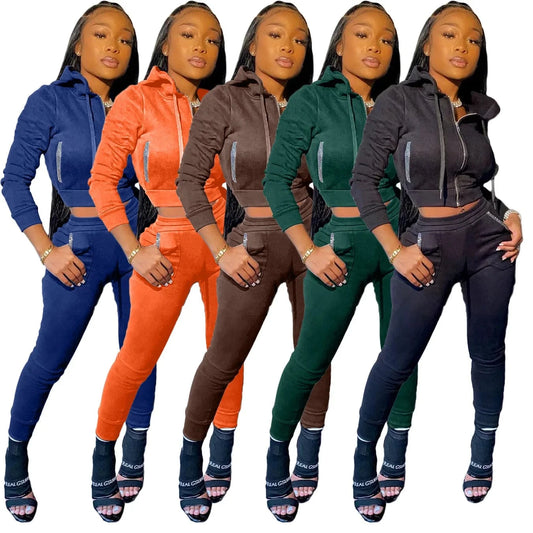 Womens Joggers 2 Piece Crop Top Hoodie Set Diamond Jogging Tracksuit Winter Sweat Suit Ladies Two Piece Pants Outfit