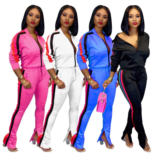 Womens Set Two Piece Outfits Sweatsuit Crop Top Skinny Zipper Long Pants Tracksuits Jogging Suits Jumpsuit