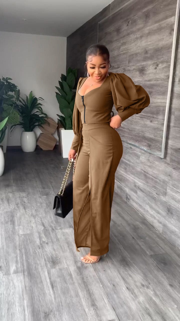 womens sets spring summer women office fashion casual puff sleeve split pants ladies two piece set women's clothing
