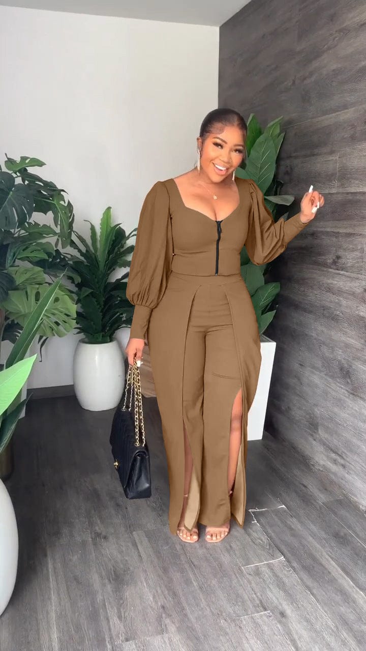 womens sets spring summer women office fashion casual puff sleeve split pants ladies two piece set women's clothing