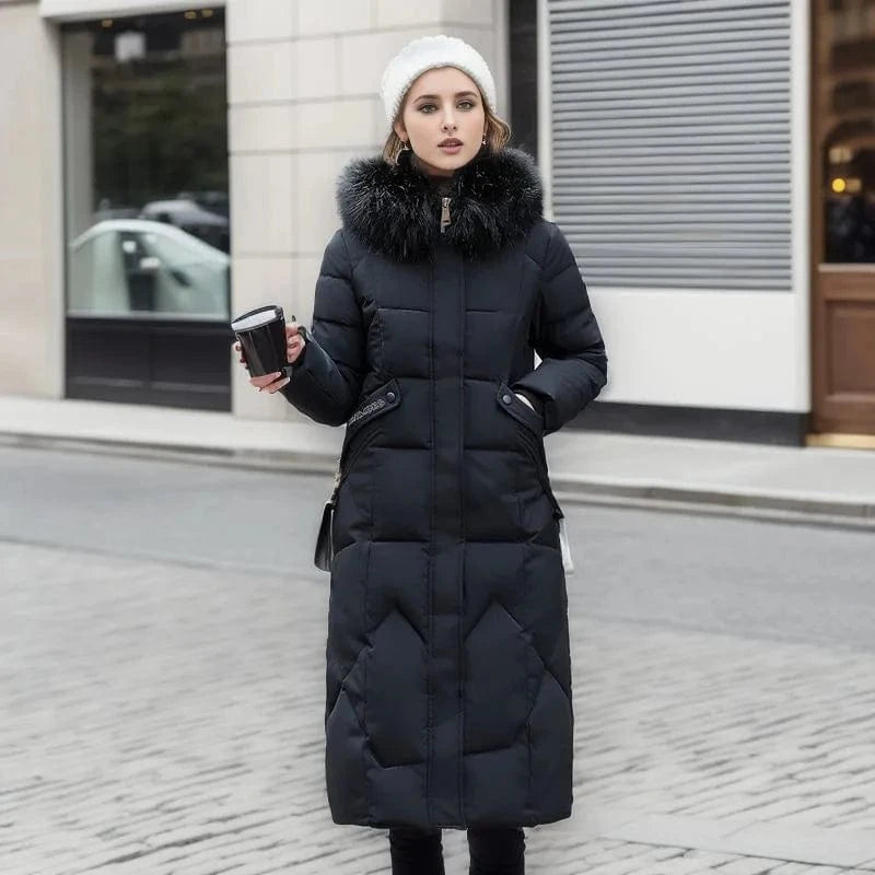 Womens Winter Coat 2023 Knee Length Slim Waist Trench Coats  Winter Ladies Women Bubble Feather Coat