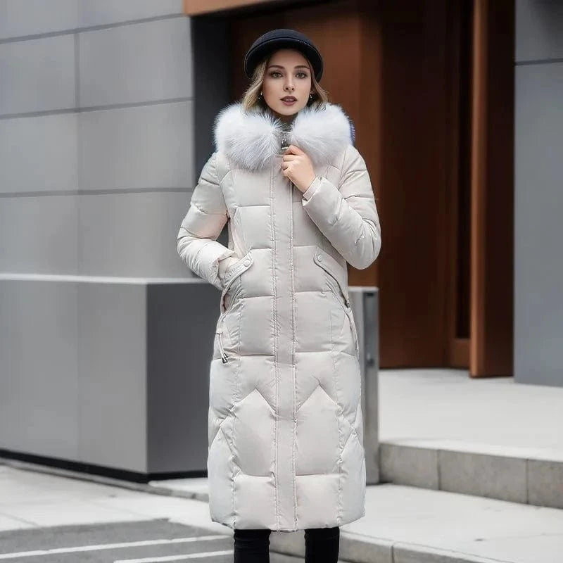 Womens Winter Coat 2023 Knee Length Slim Waist Trench Coats  Winter Ladies Women Bubble Feather Coat