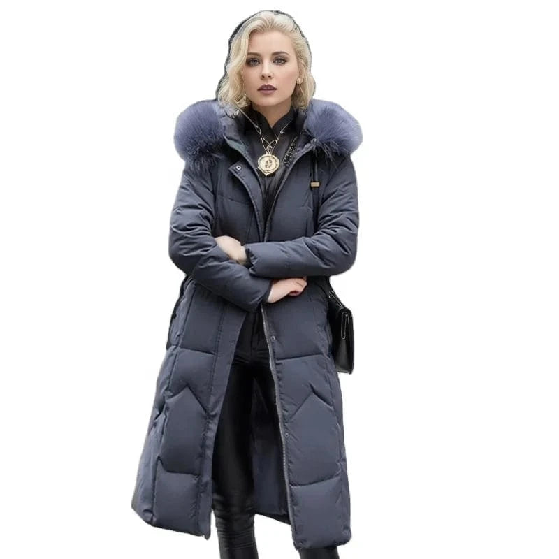 Womens Winter Coat 2023 Knee Length Slim Waist Trench Coats  Winter Ladies Women Bubble Feather Coat