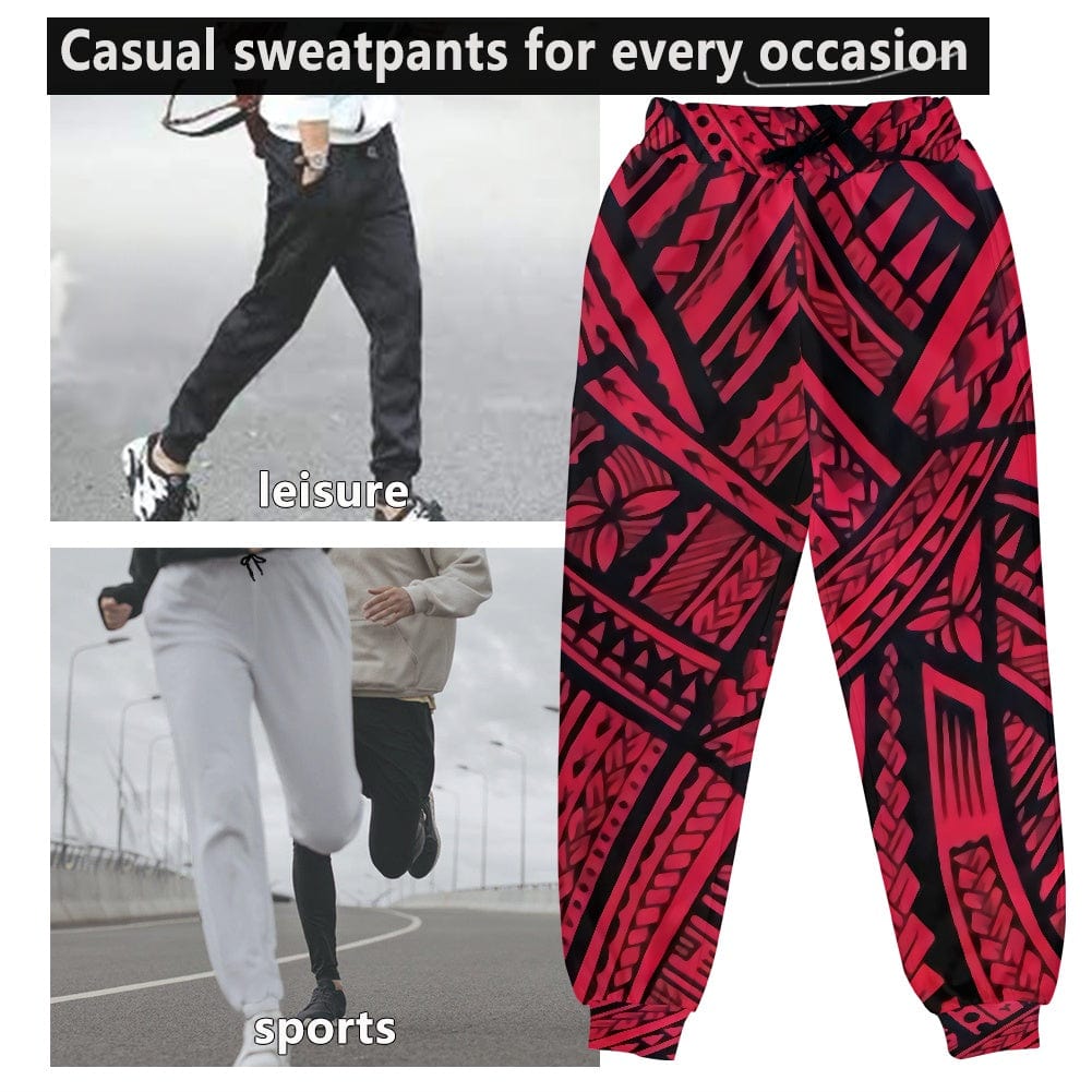 Womens Yoga Pants Trousers Sports Fitness Custom Red Polynesian Samoan Tribal Design Casual Tracksuit Girls Sweatpants Pockets
