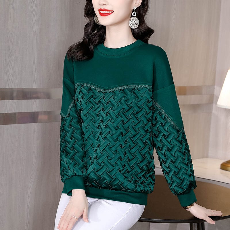 Woven stitching mid-length sweater women's 2022 autumn and winter new European and American design casual top YM9062072