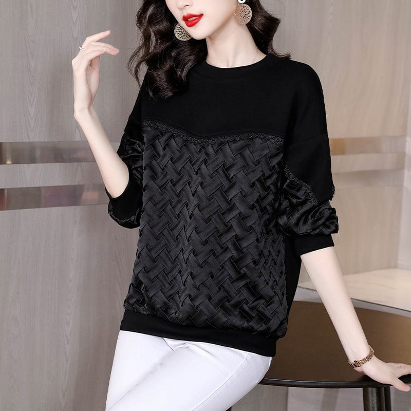 Woven stitching mid-length sweater women's 2022 autumn and winter new European and American design casual top YM9062072