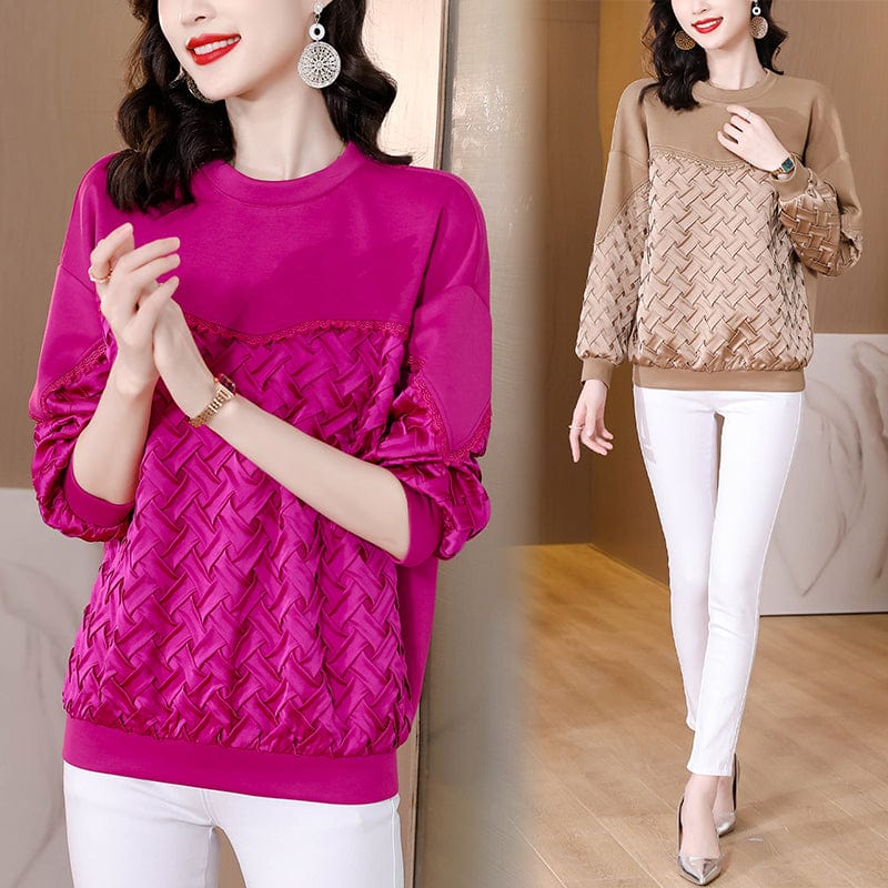 Woven stitching mid-length sweater women's 2022 autumn and winter new European and American design casual top YM9062072