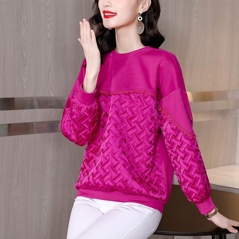 Woven stitching mid-length sweater women's 2022 autumn and winter new European and American design casual top YM9062072