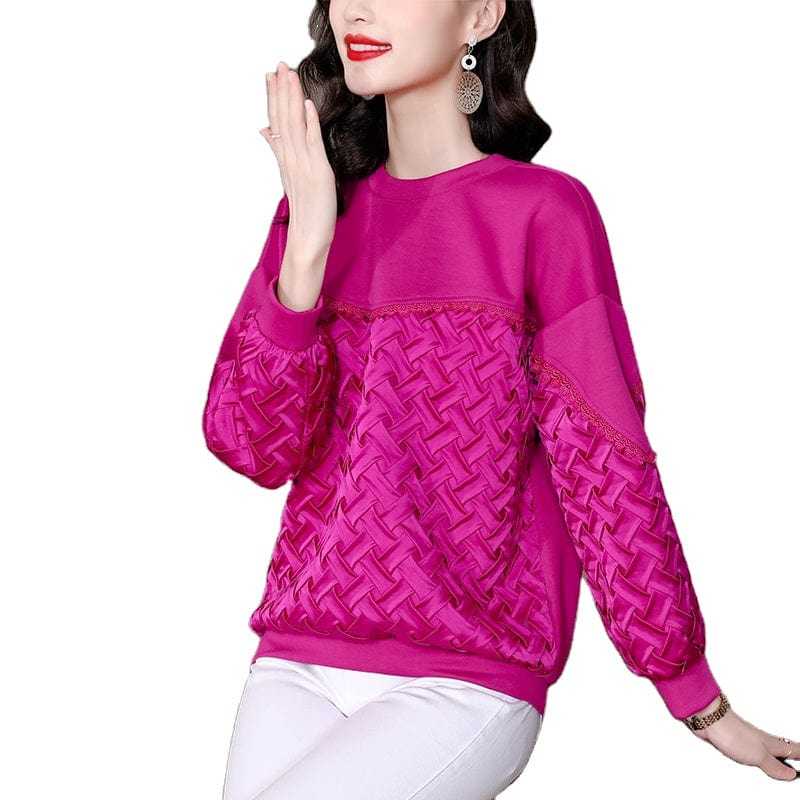 Woven stitching mid-length sweater women's 2022 autumn and winter new European and American design casual top YM9062072