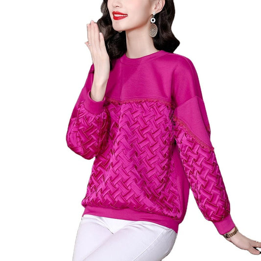 Woven stitching mid-length sweater women's 2022 autumn and winter new European and American design casual top YM9062072