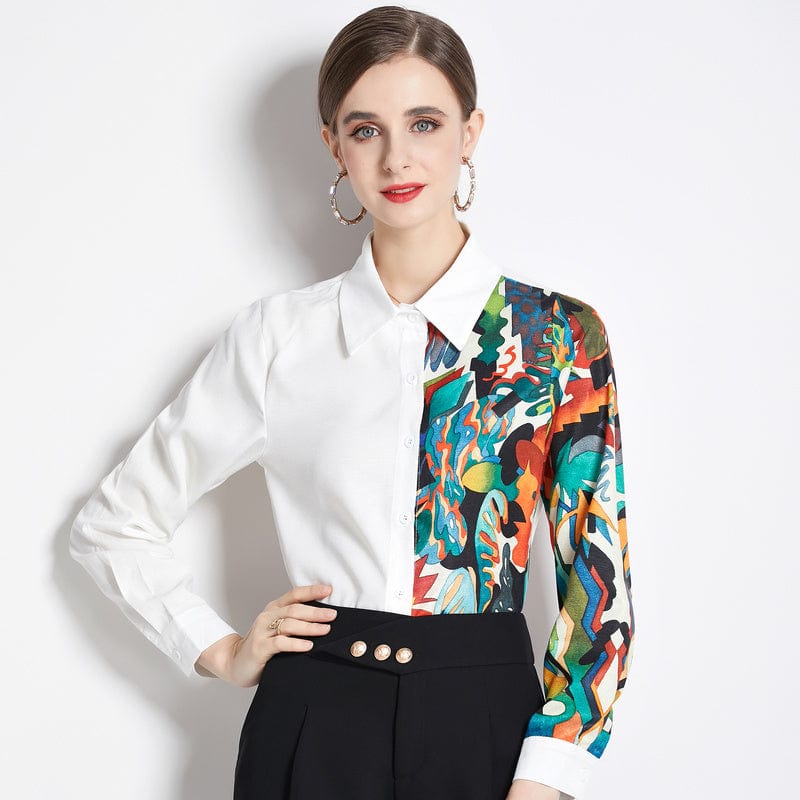 XC3300030 Top White Shirt New Printed Long Sleeve Shirt