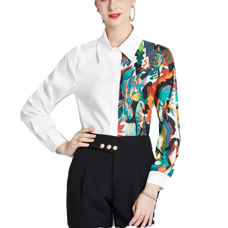 XC3300030 Top White Shirt New Printed Long Sleeve Shirt