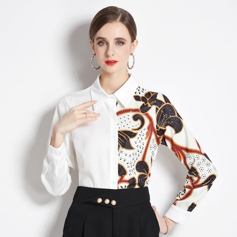 XC3301030 Top White Shirt New Printed Long Sleeve Shirt