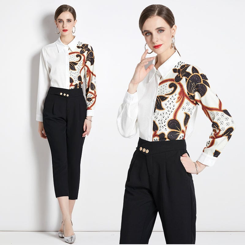 XC3301030 Top White Shirt New Printed Long Sleeve Shirt