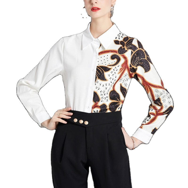 XC3301030 Top White Shirt New Printed Long Sleeve Shirt