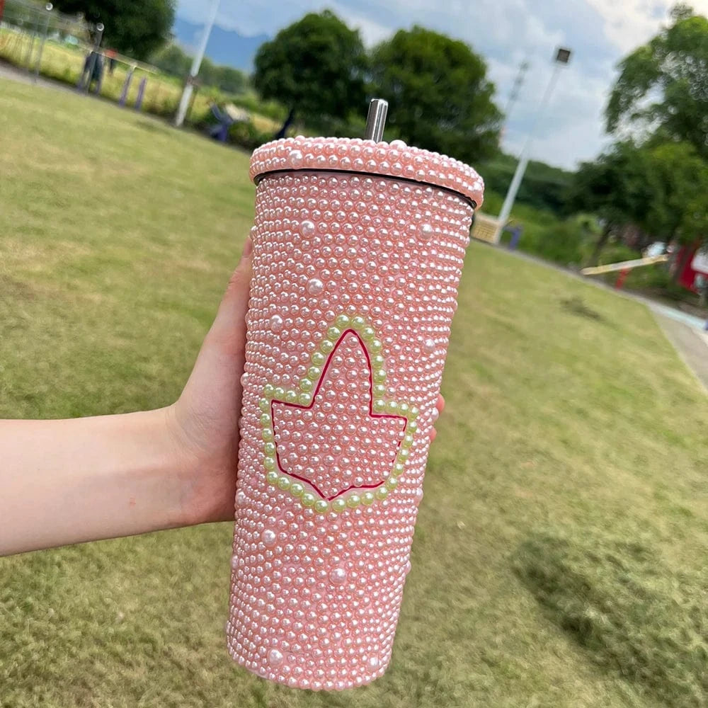 xhp Chi Eta Phi Greek Letters Full Rhinestone Stainless Steel Reusable Tumbler with Lid and Straw Cup Water Ice Coffee Any Drink