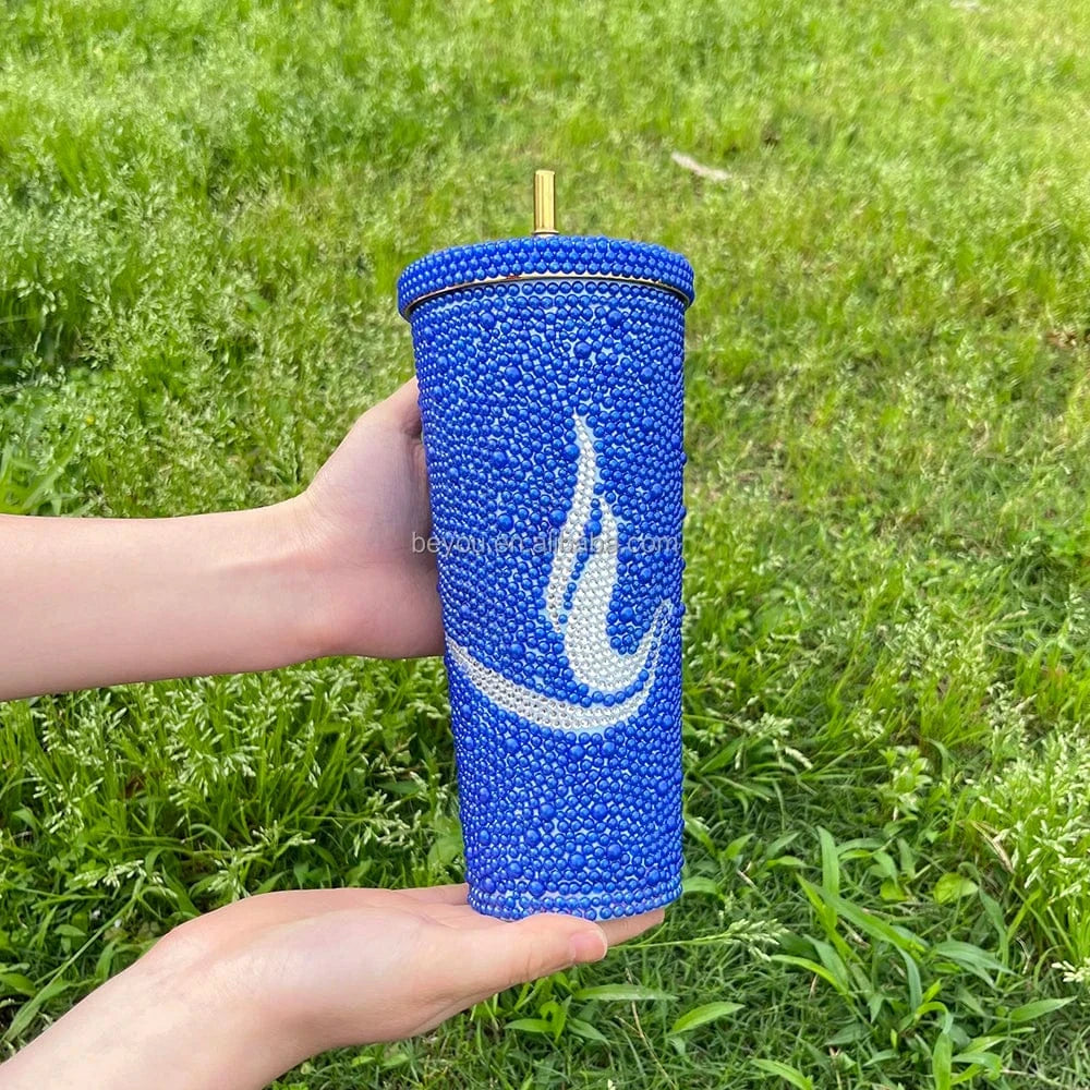 xhp Chi Eta Phi Greek Letters Full Rhinestone Stainless Steel Reusable Tumbler with Lid and Straw Cup Water Ice Coffee Any Drink