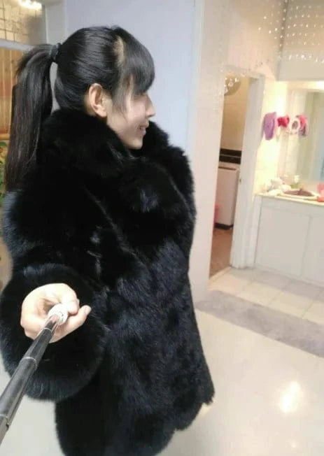 XL / 1 Custom Winter Real Luxury Fur Coats Leather Long Short Coat Jacket For Women Elegant
