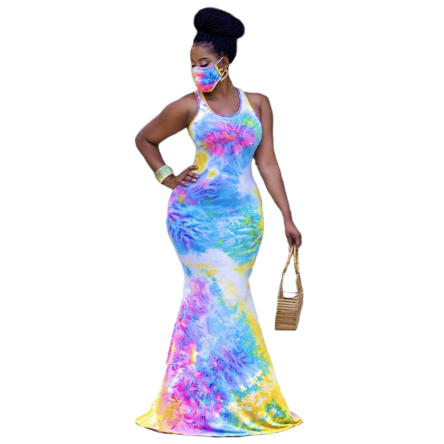 XL / 1 maxi causal tie dye summer sun dresses