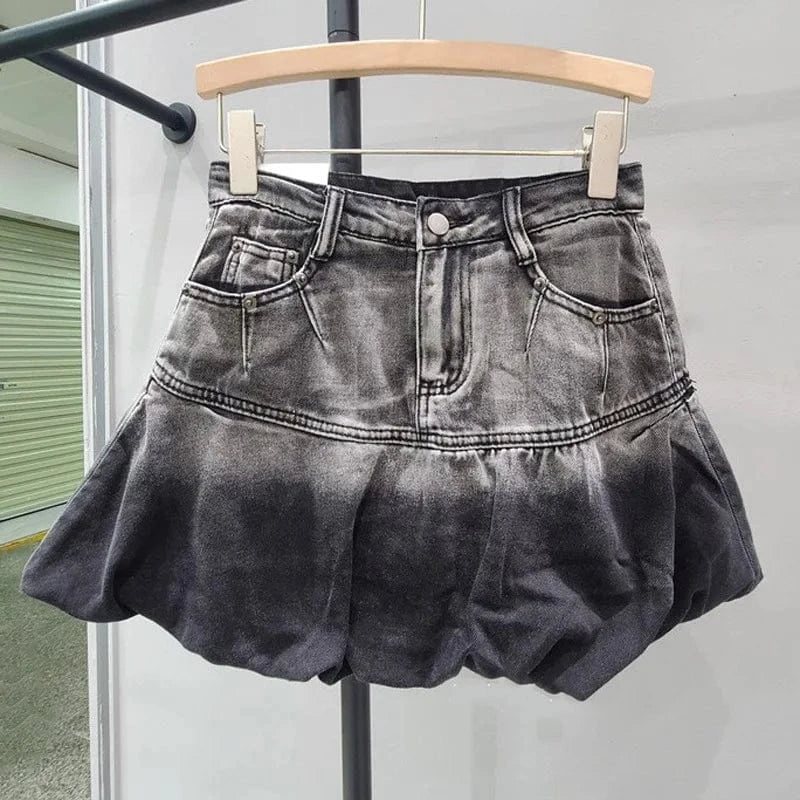 XL / 24PT011305 BLACK CUTENOVA 24PT011305 New Fashion Cute 2024 Y2K Casual Gradient Women's Denim Skirts Pleated Women Mini Skirt