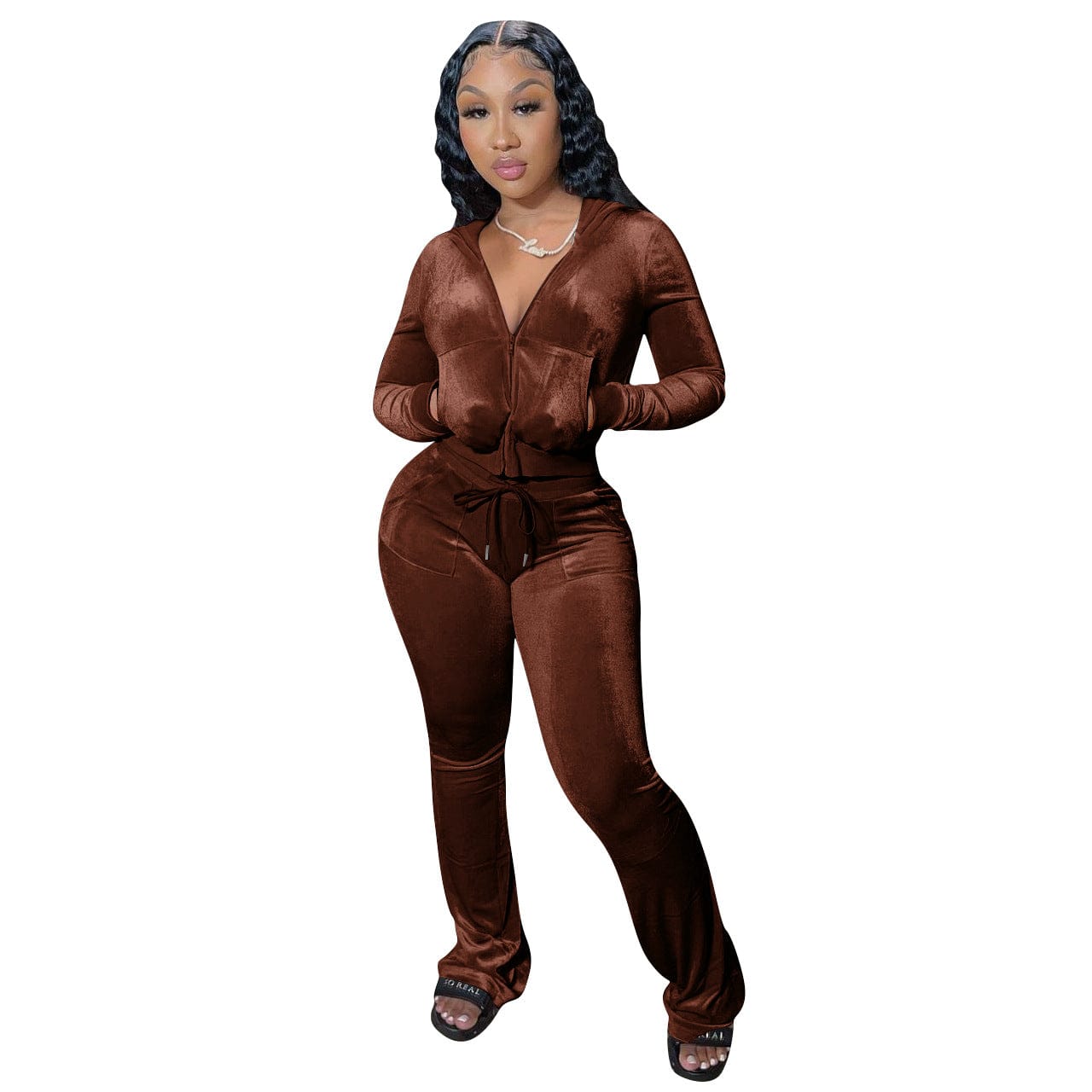 XL / 3 Coldker zipper sweatshirt and pants winter velour pants Suit hoodies women Zipper soild velvet suit Tracksuit Women's sweatshirt
