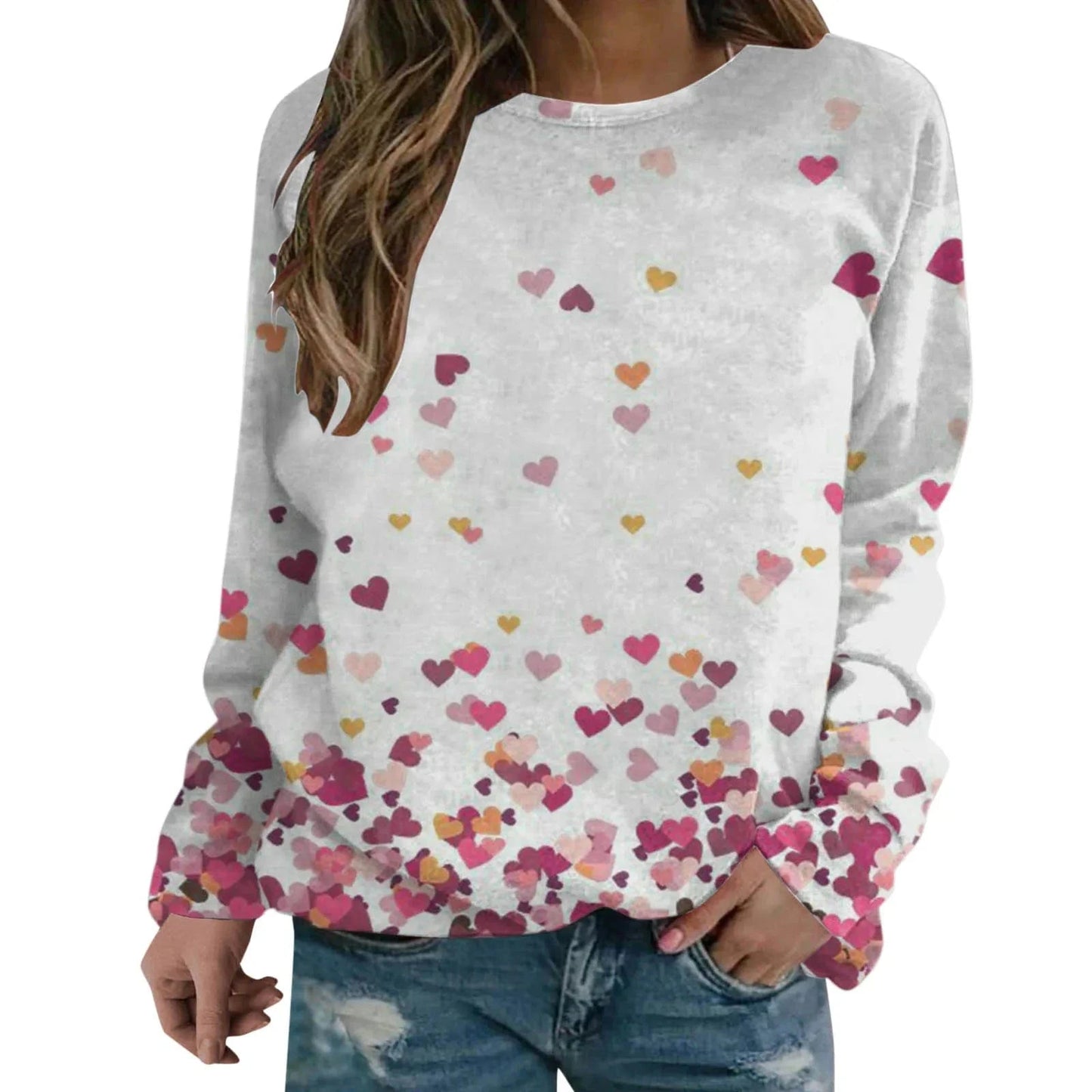 XL / 3 High Quality Autumn Fashion Sweater Casual Round Neck 3D Printed Sweater Heart Love Sweet Versatile Women's Coat