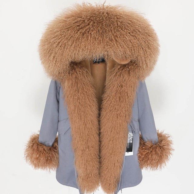 XL / 4 Hot Sale New Winter Fashion Mongolia Sheep Fur Plus Size Ladies Natural Fur Coat Casual Women Real Fur Parka