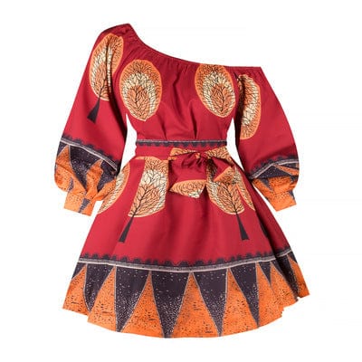 XL / 5 Summer S-XL hot sale two-wear sexy slanted shoulder elastic shrink dress short digital printing fluffy dress