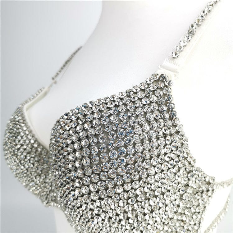 XL & 52 / White / 40 As Photo Showed Crystal Diamond Decoration Night Club Womens Bra And Panties Sexy Lingerie