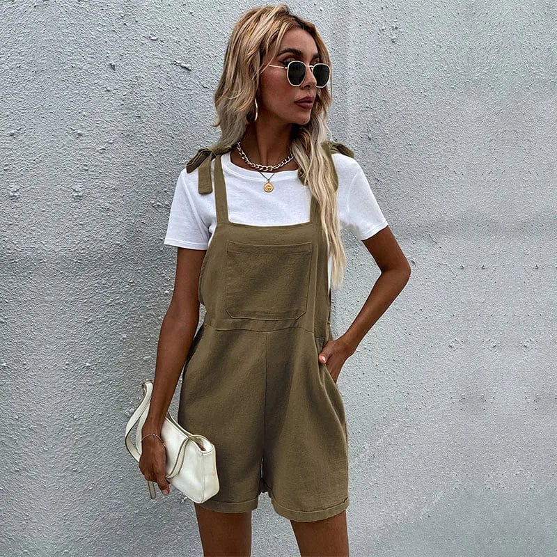 XL / Army Green Newest Fashion Casual Overalls Solid Color Linen Sleeveless Adjustable Shoulder Strap Suspender Trousers