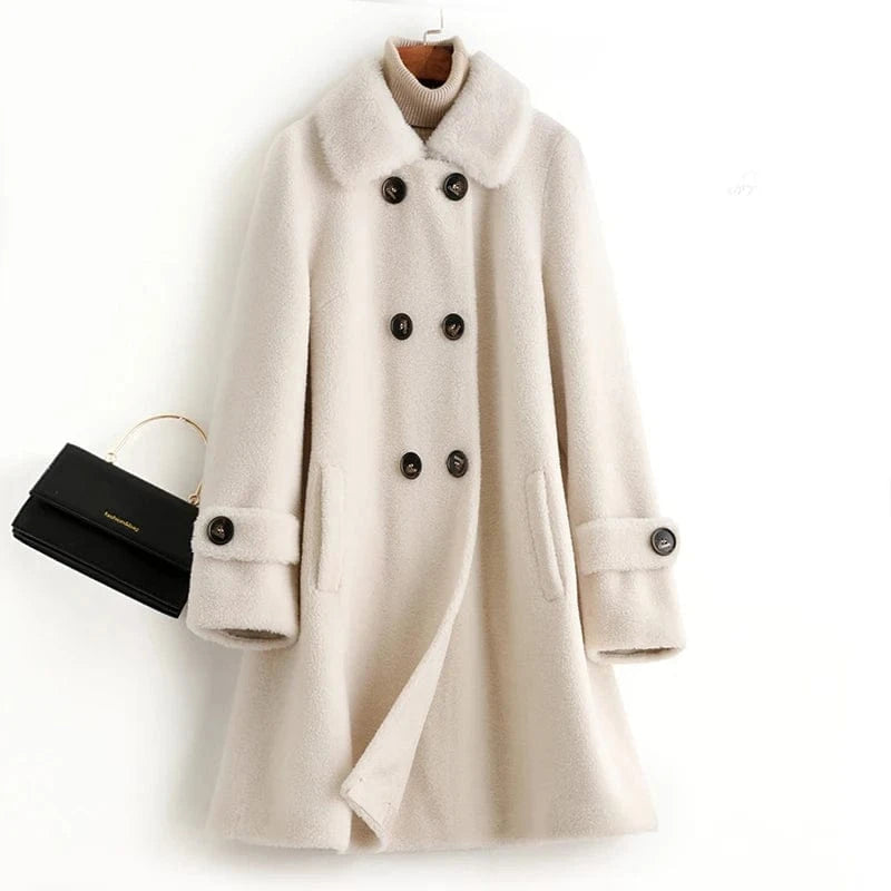 XL / Beige A50042 Pudi women real wool fur coat jacket trench winter warm female sheep shearing over size parkar coats
