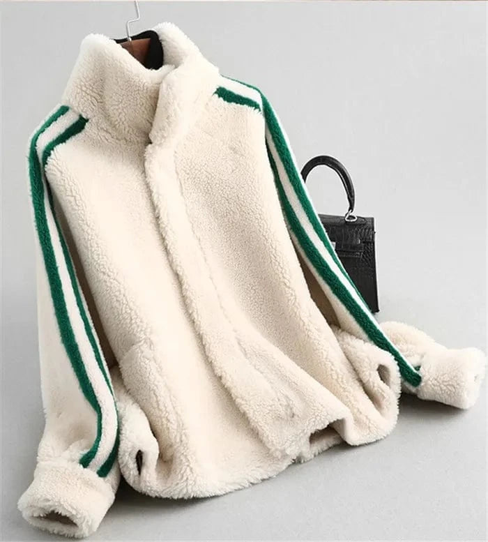 XL / Beige Women winter real wool fur over size warm jacket fur girl coat lady short jacket overcoat A59360