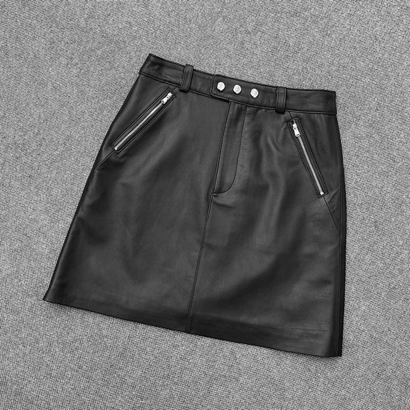 XL / black 2022 New Arrivals Wholesale Genuine Leather Skirts Sexy High Waist Black Short Mini Rivet Leather Skirts
