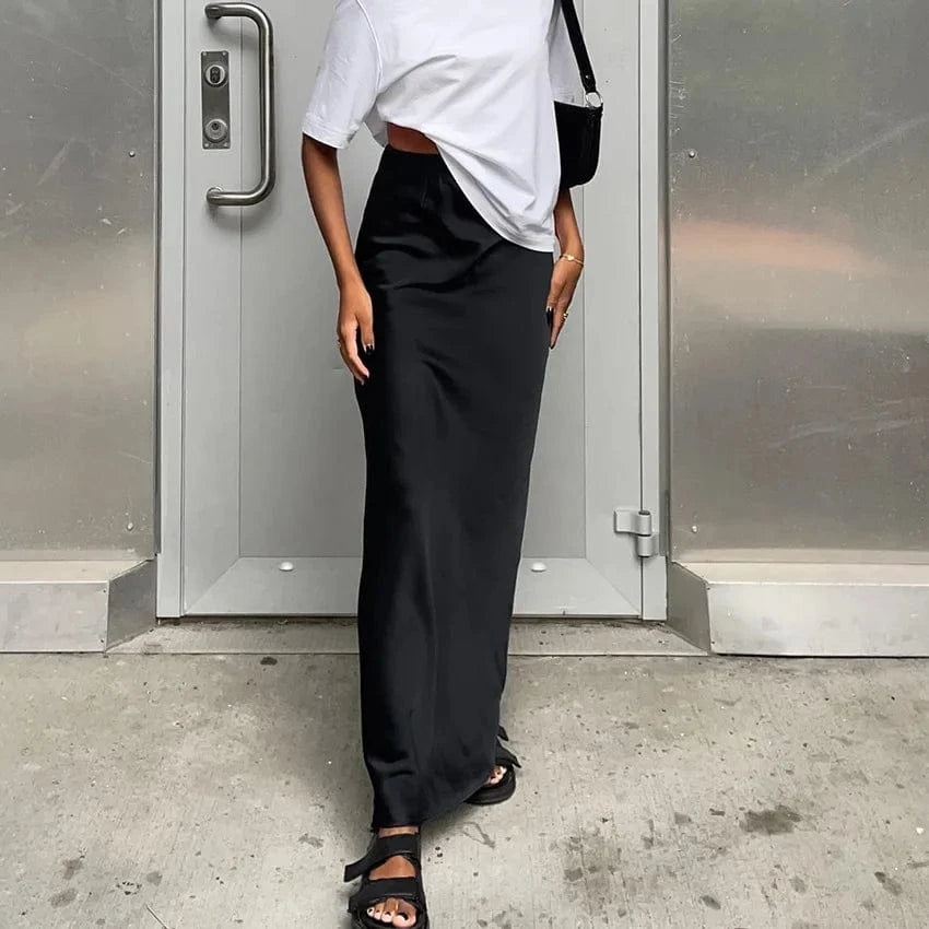 XL / Black 2023 Autumn women's Black skirt women's French Satin drooping Fishtail skirt Long skirt