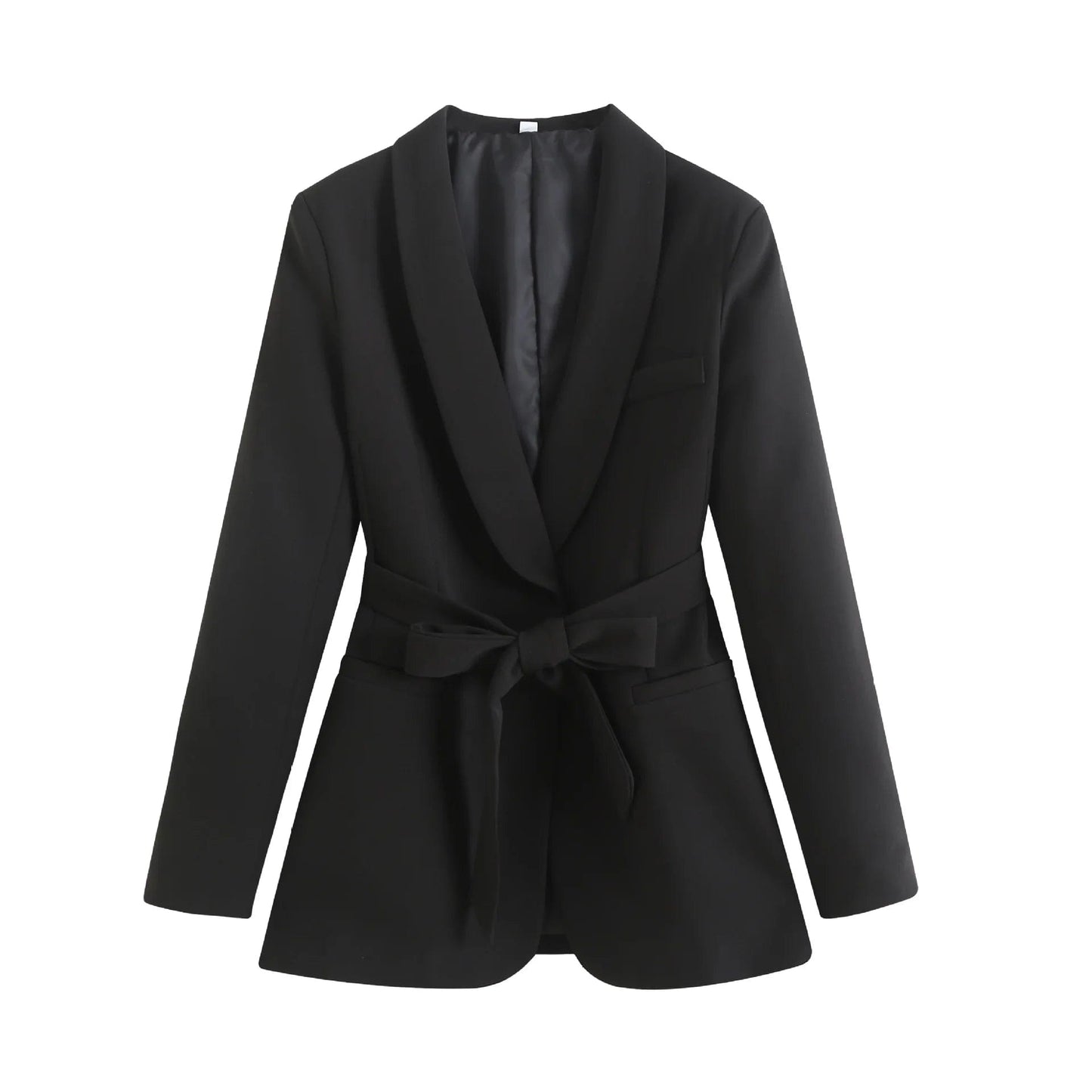 XL / Black A33372 High Quality Women Blazer Jacket Casual Long Sleeve Blazers Ladies Women Lace Up Chic Outerwear Office Lady Blazers