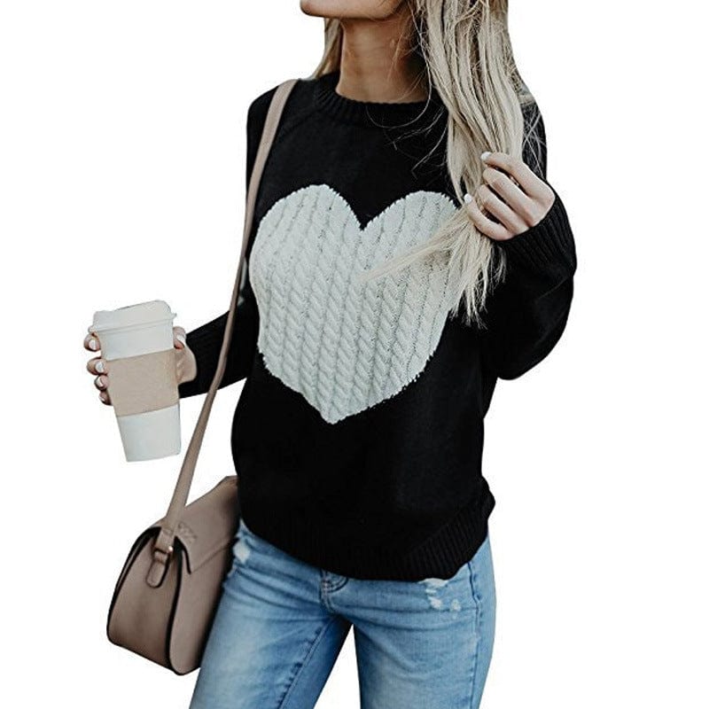 XL / black Autumn Winter Matching New Women's Knitwear Round Neck Fashion Pullover Love Sweater For Women