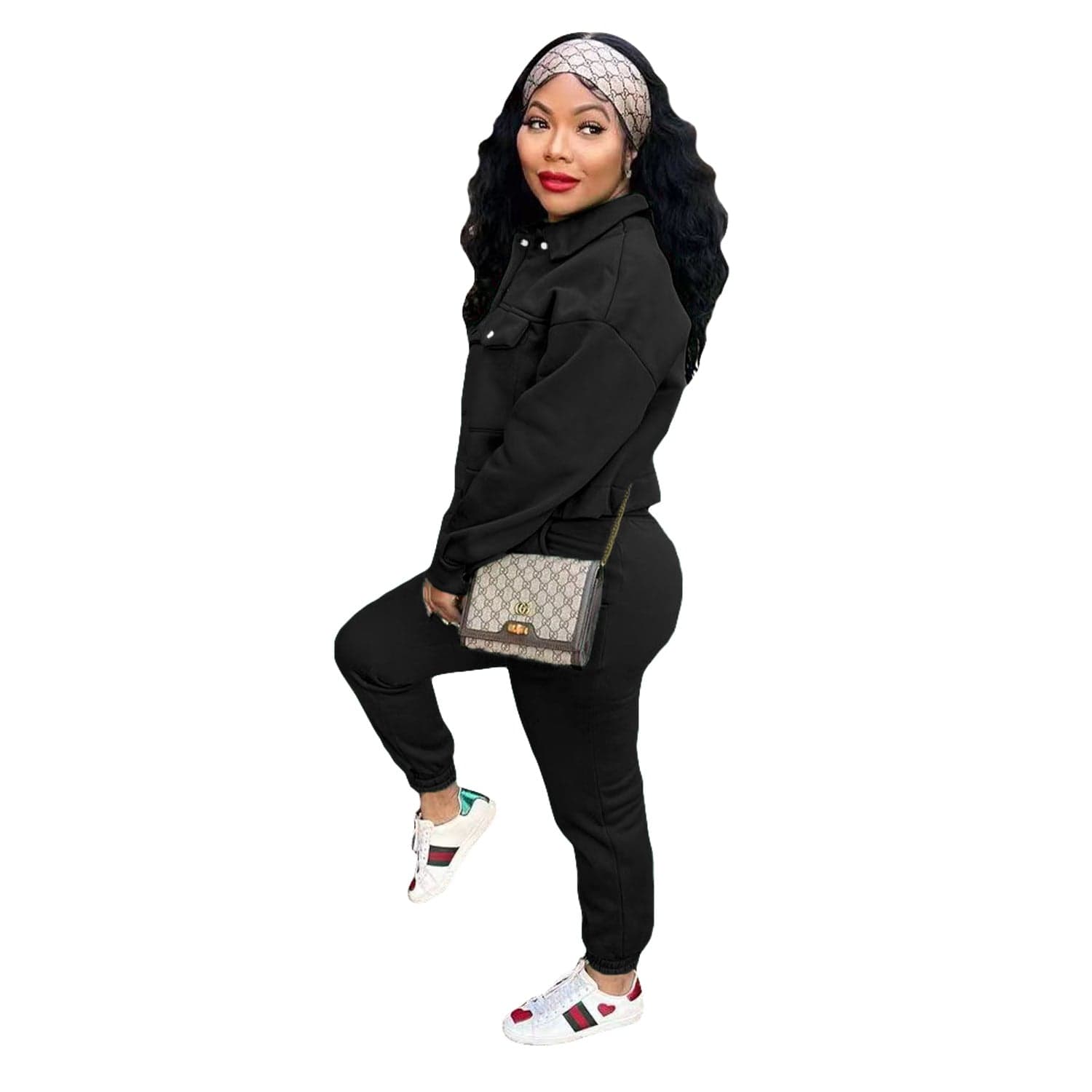 XL / black C1103TA85 New Design Casual Solid Color Autumn Two Piece Pants Set Women Sehe Fashion